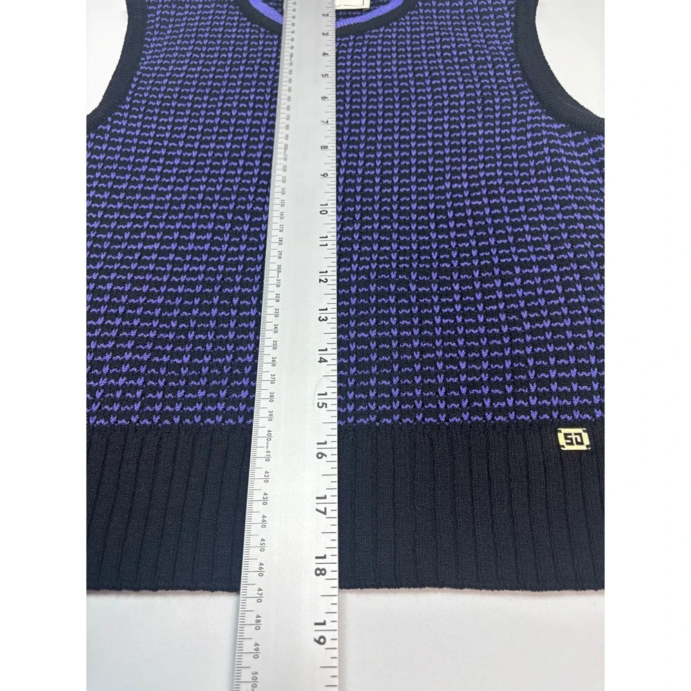 St. John Sport Marie Gray Vtg Purple Black Sweater Vest Sleeveless Top Petite P